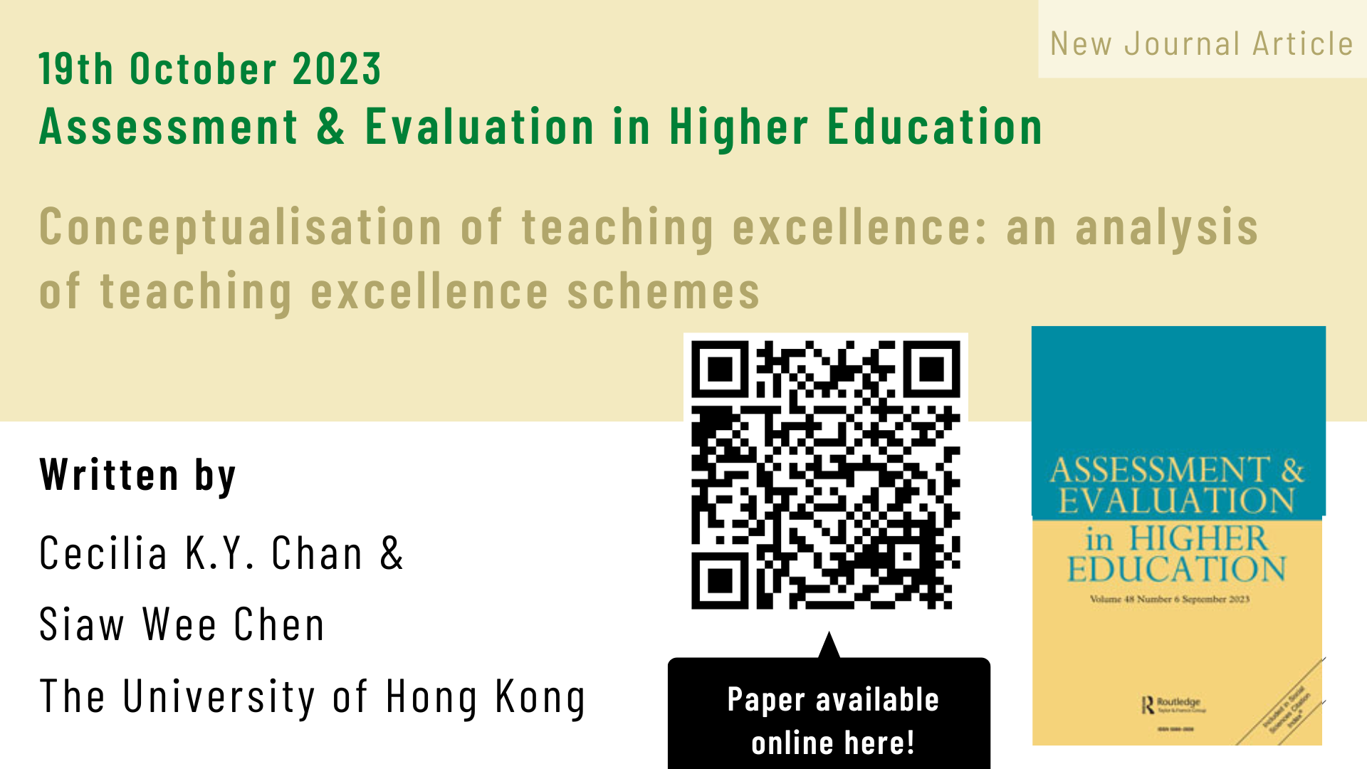 19th October 2023 – New paper published in Assessment & Evaluation in Higher Education